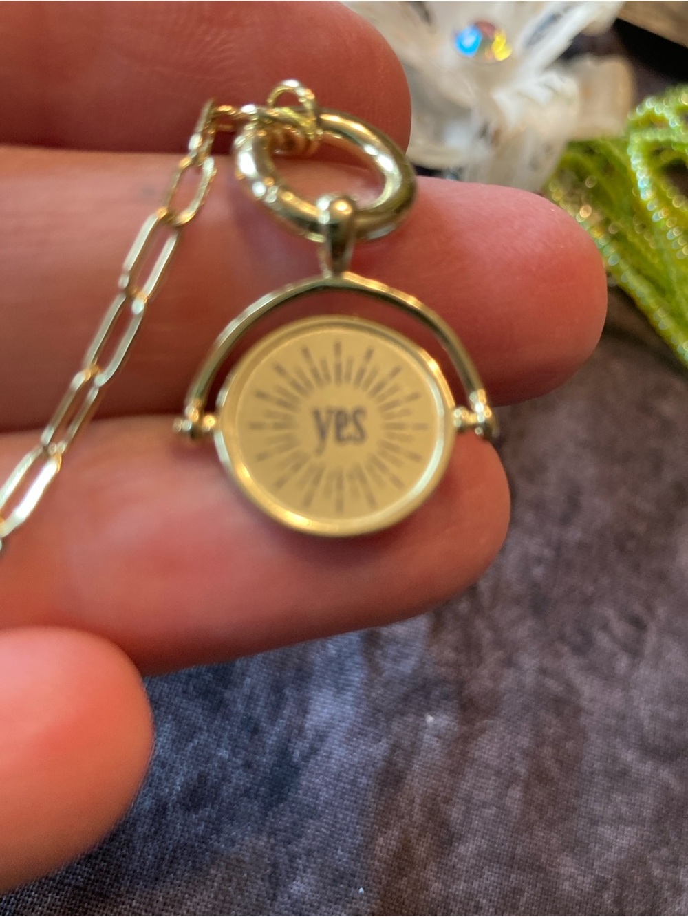 Gold Tone 'Yes or No' in Sunburst Pendant Necklace - Women Jewelry - Picture 2 of 6